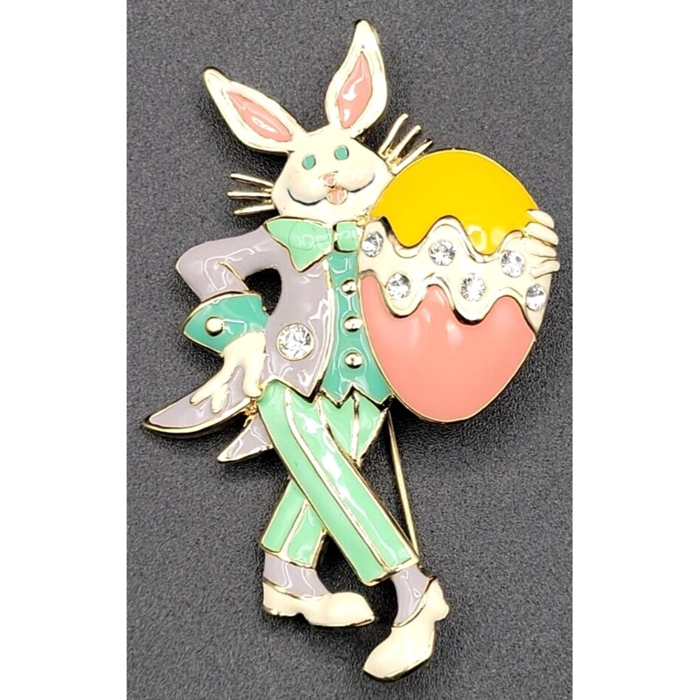 BOB MACKIE EASTER BUNNY‎ RABBIT ENAMEL BROOCH PIN SIGNED GOLD TONE